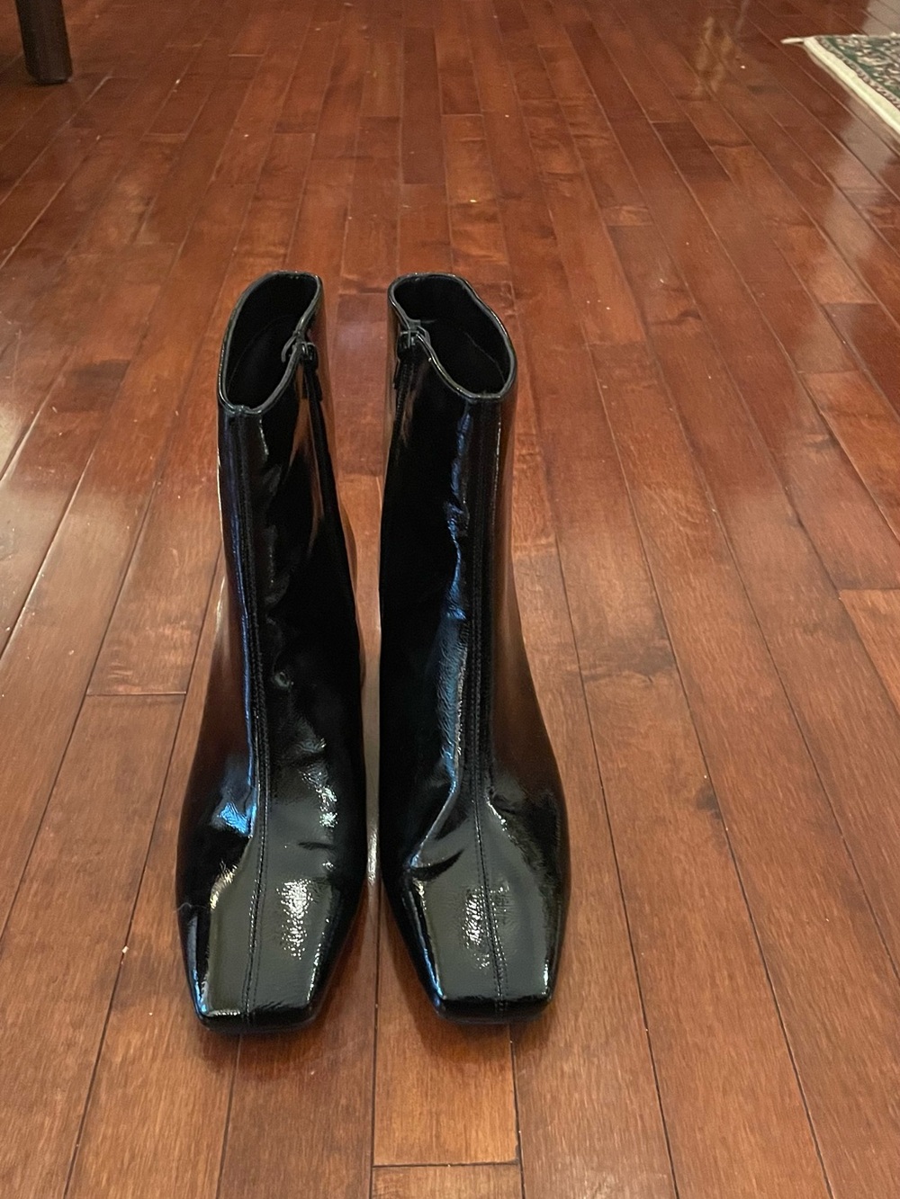 Patent Black Square-Toe Ankle Booties w/ Block Heels- 10.5B